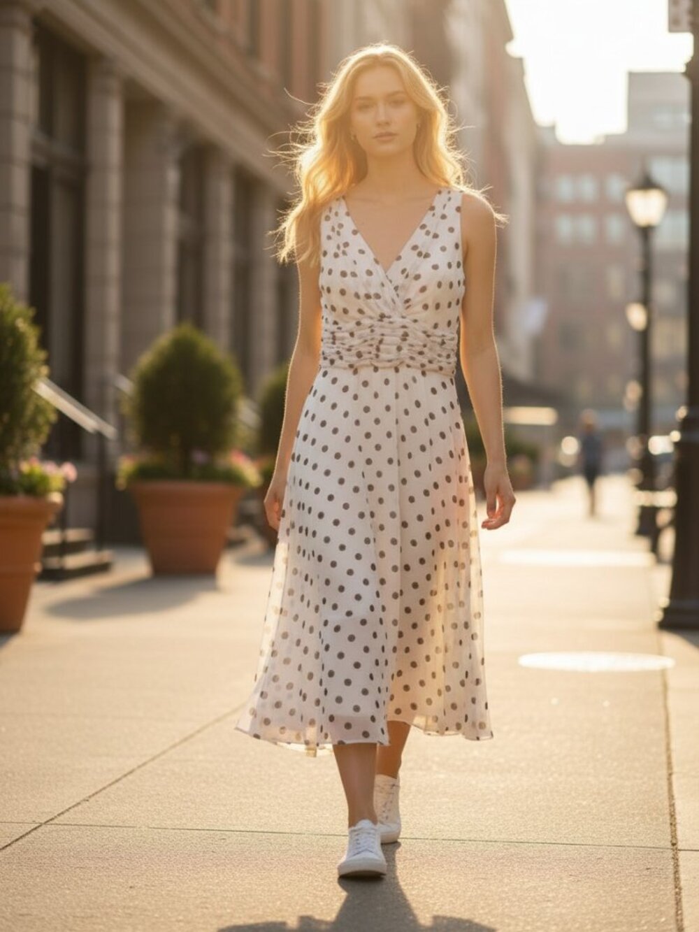American Living Ralph Lauren Polka Dot Halter Midi Dress White Black sz 12